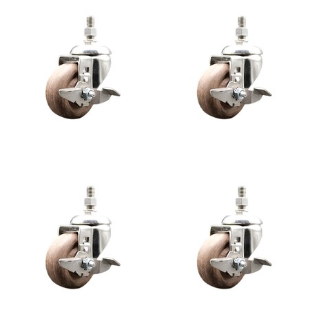 Service Caster 3.5 Inch 316SS High Temp Glass Filled Nylon 10mm Stem Caster Set Brake SCC SS316TS20S3514-GFNSHT-TLB-M1015-4